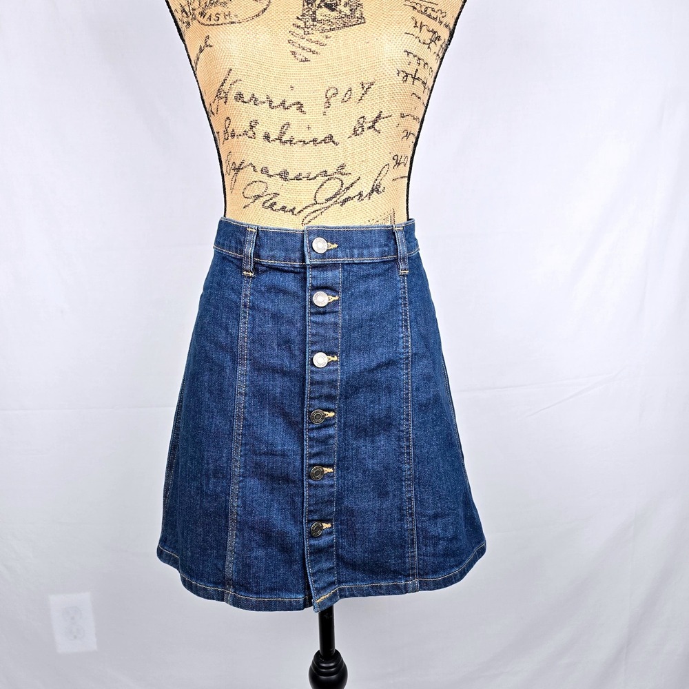 Gap Denim Button Front Mini Skirt Dark Wash A-Line High Waisted Blue Size 10/30 - Picture 10 of 12